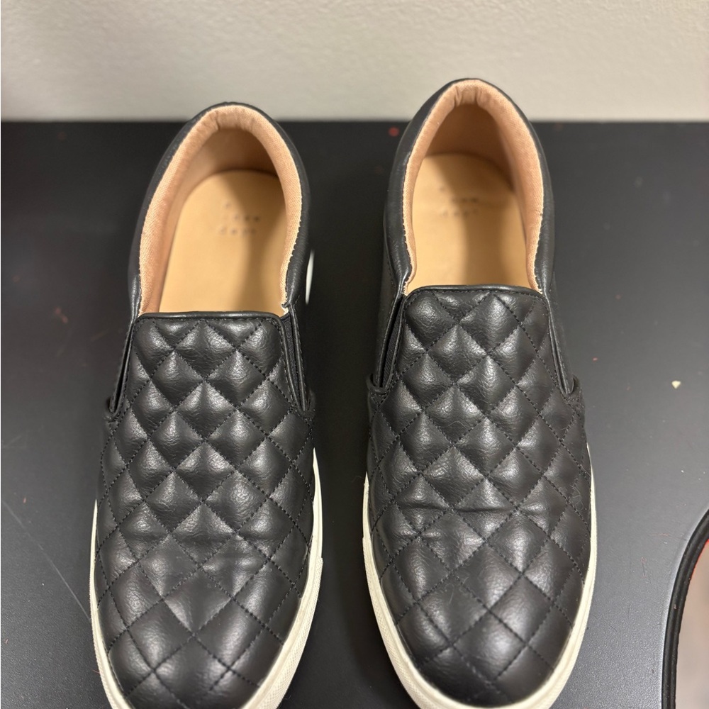 Black Quilted Slip-On Shoes